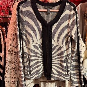 INC International Concepts Black and White Zebra Cardigan